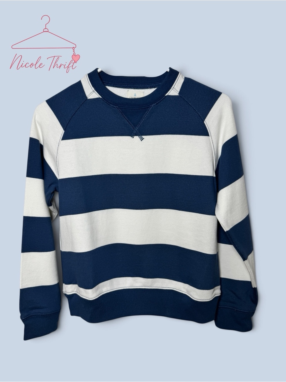 Crewcuts Boys Navy Cream Striped Sweatshirt Size M 8-9